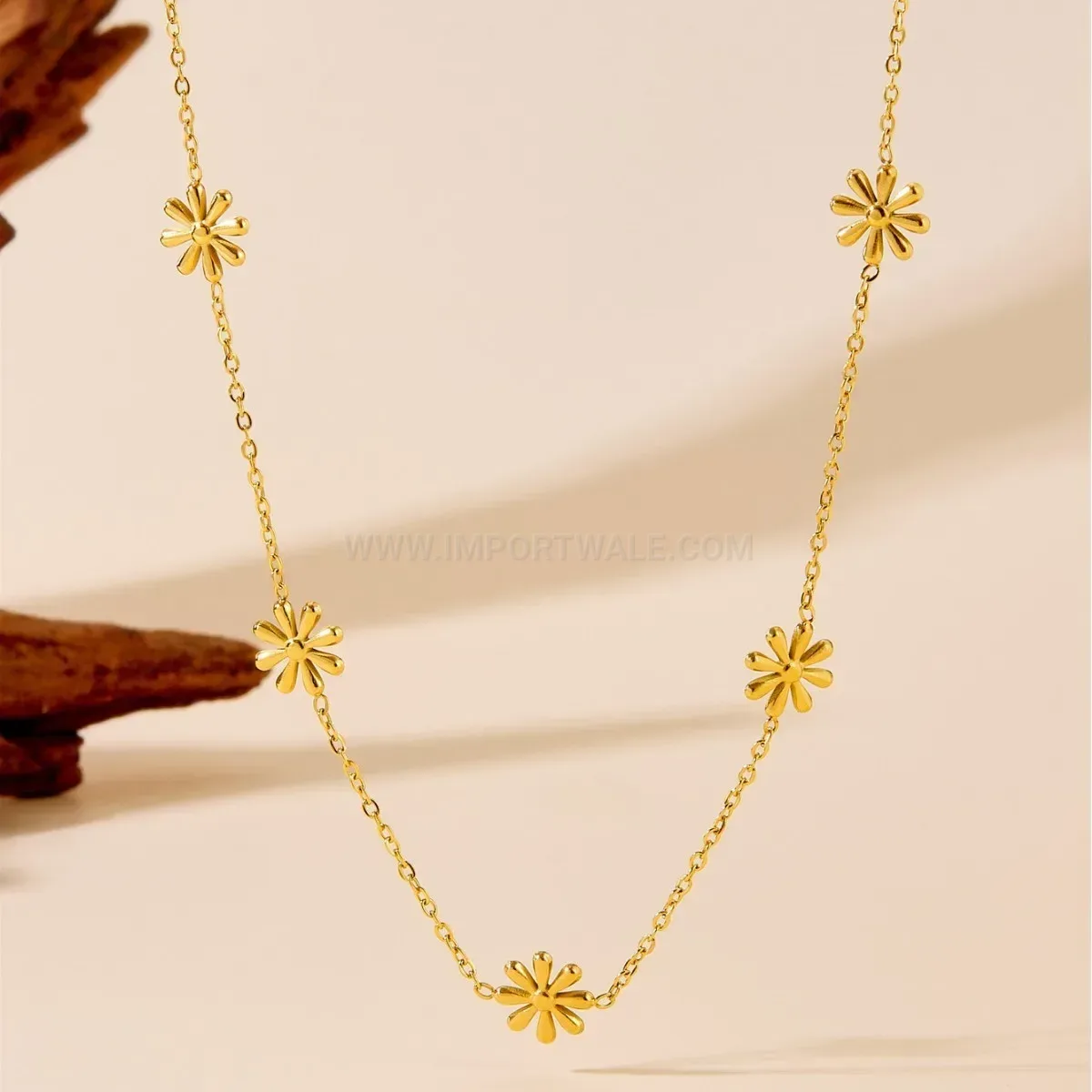 Designer Gold Plated Titanium Steel Daisy Flower Charm Necklace