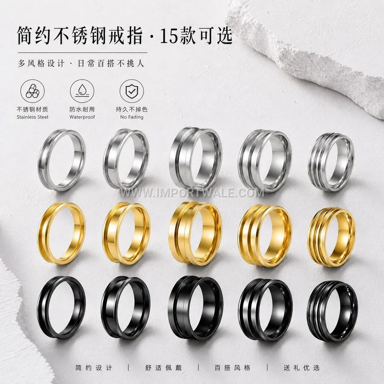 Minimalist Grooved Stainless Steel Band Ring