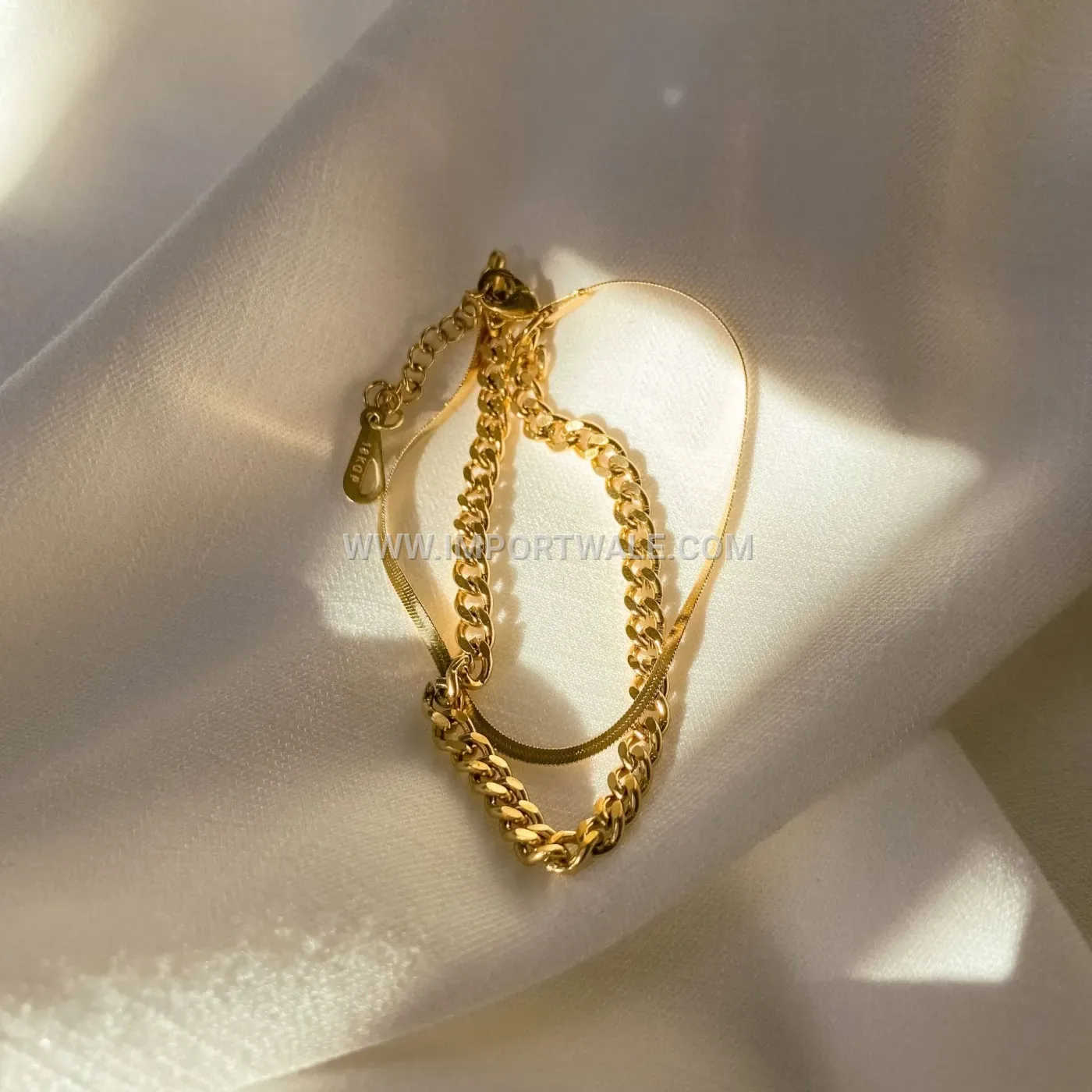 Layered Cuban and Flat Snake Chain Stainless Steel Bracelet