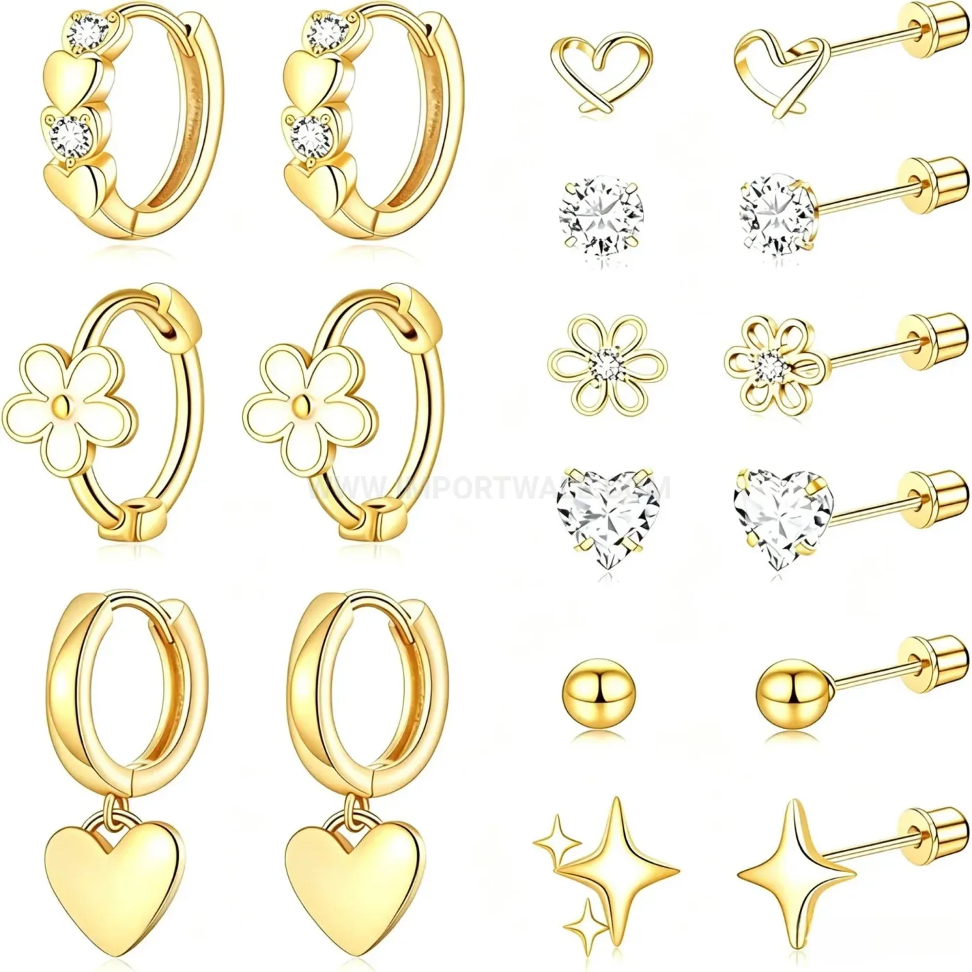 Fashion Sweet Floral Stainless Steel Piercing Stud Earring Set