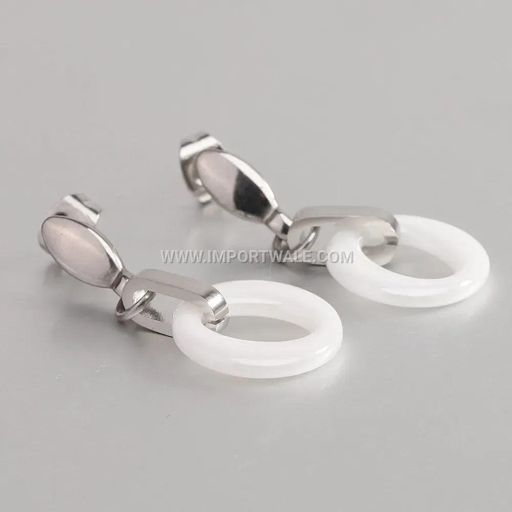 Hollow Circular Ceramic and Stainless Steel Stud Earrings