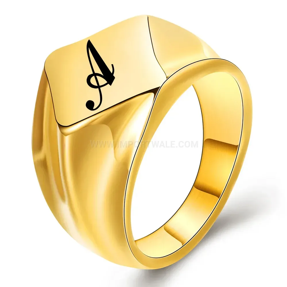Premium Initial Letter Polished Stainless Steel Signet Ring