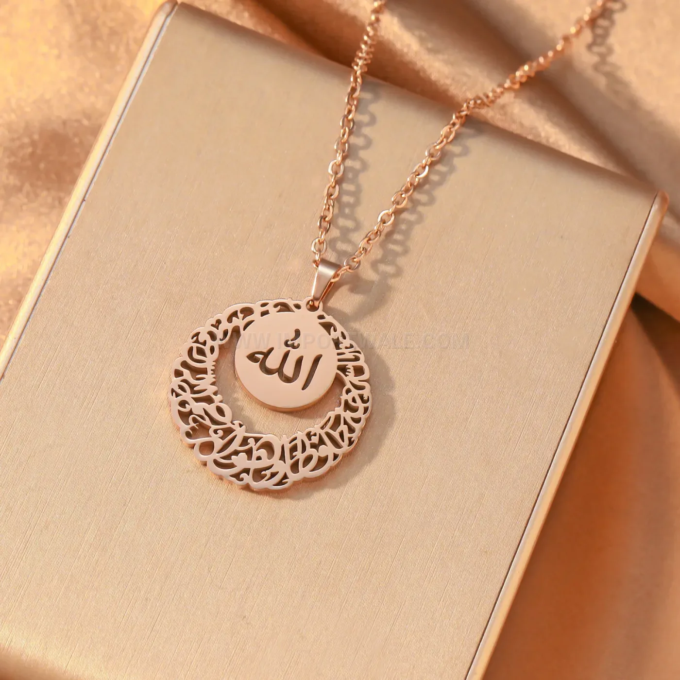 Stainless Steel Islamic Arabic Calligraphy Filigree Pendant Necklace