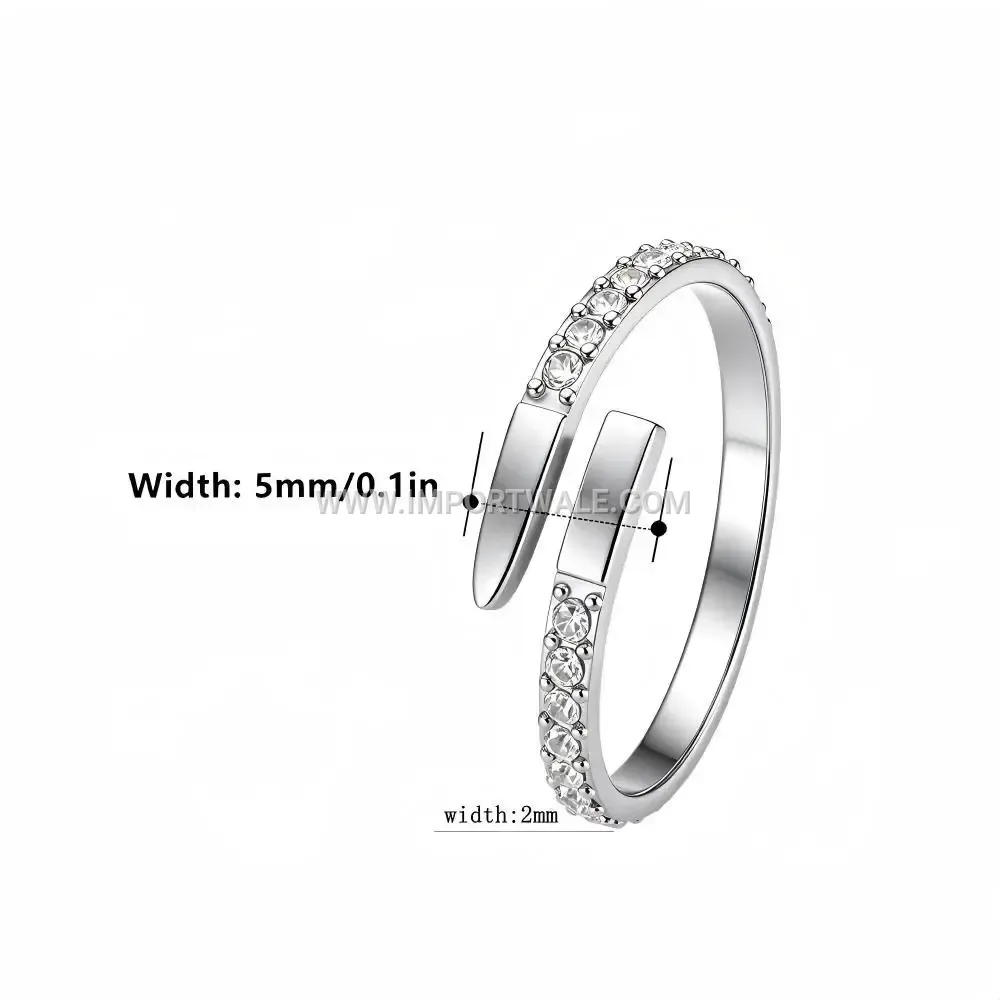 Encrusted Nail Motif Zircon Stainless Steel Open Ring
