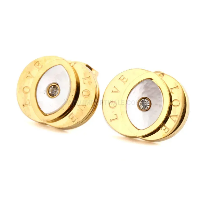 Chic Gold Stainless Steel Evil Eye Shell Inlaid Stud Earrings
