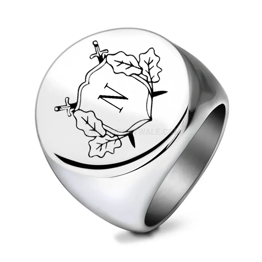Chic Laser Engraved Initial Letter Stainless Steel Signet Ring