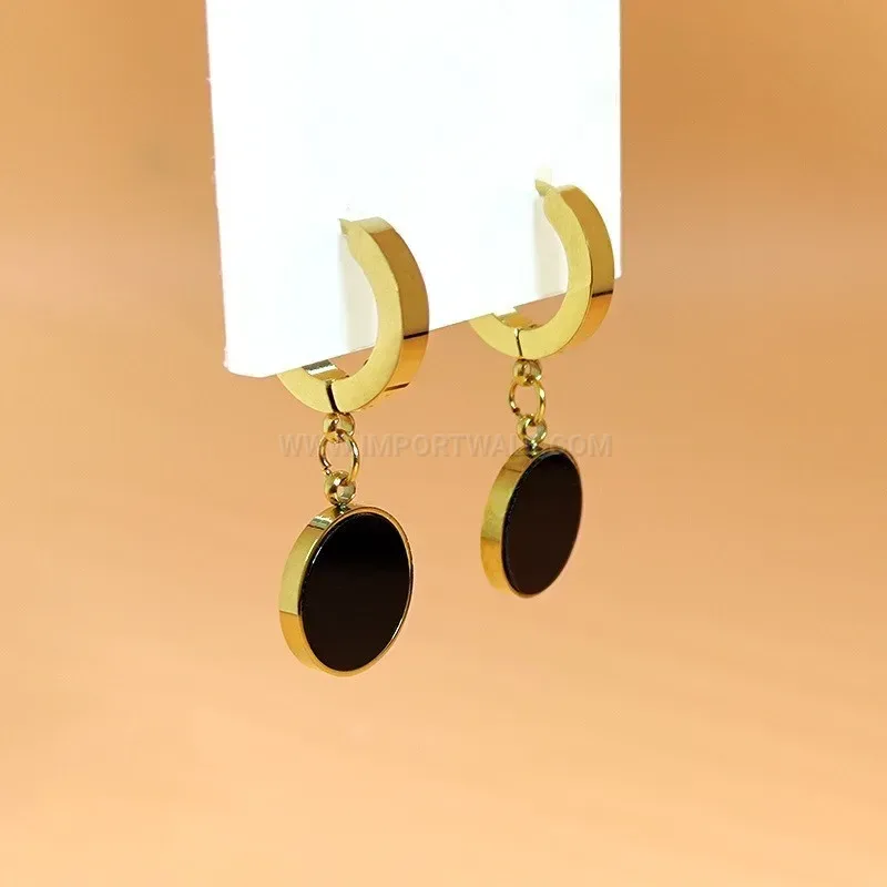 Stainless Steel Black Shell Geometric Stud Earrings