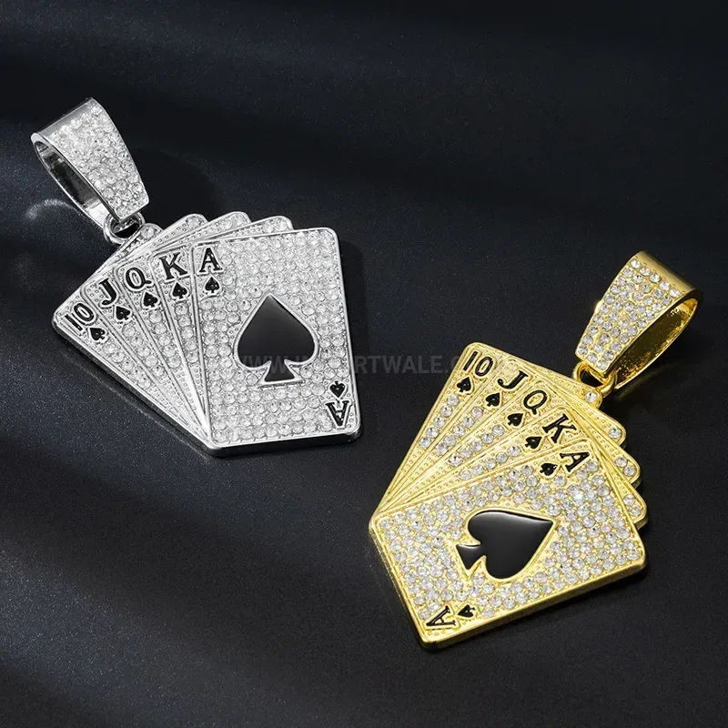 Playing Card Rhinestone Hip Hop Pendant