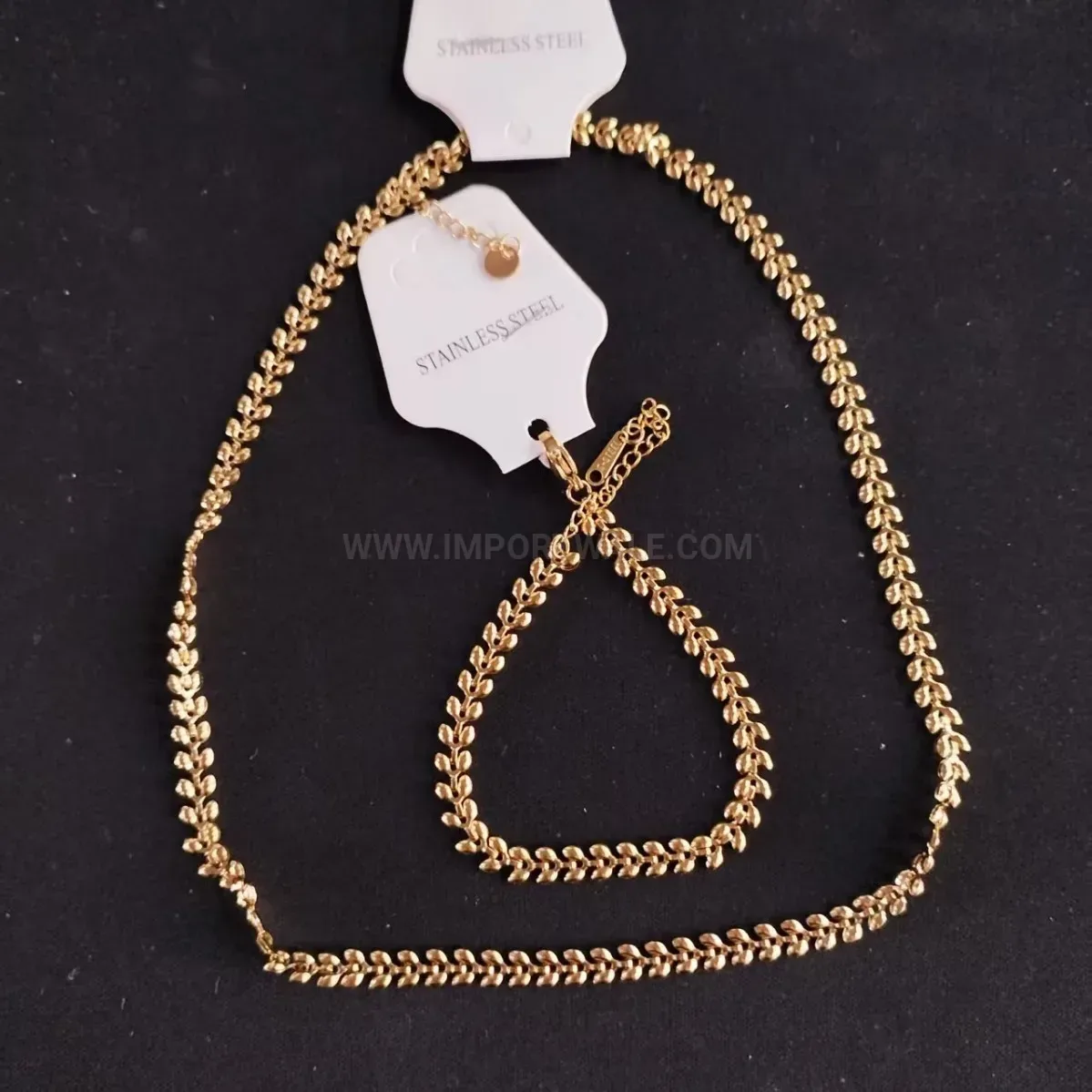 Stylish Gold Stainless Steel Wheat Ear Pendant Jewelry Set