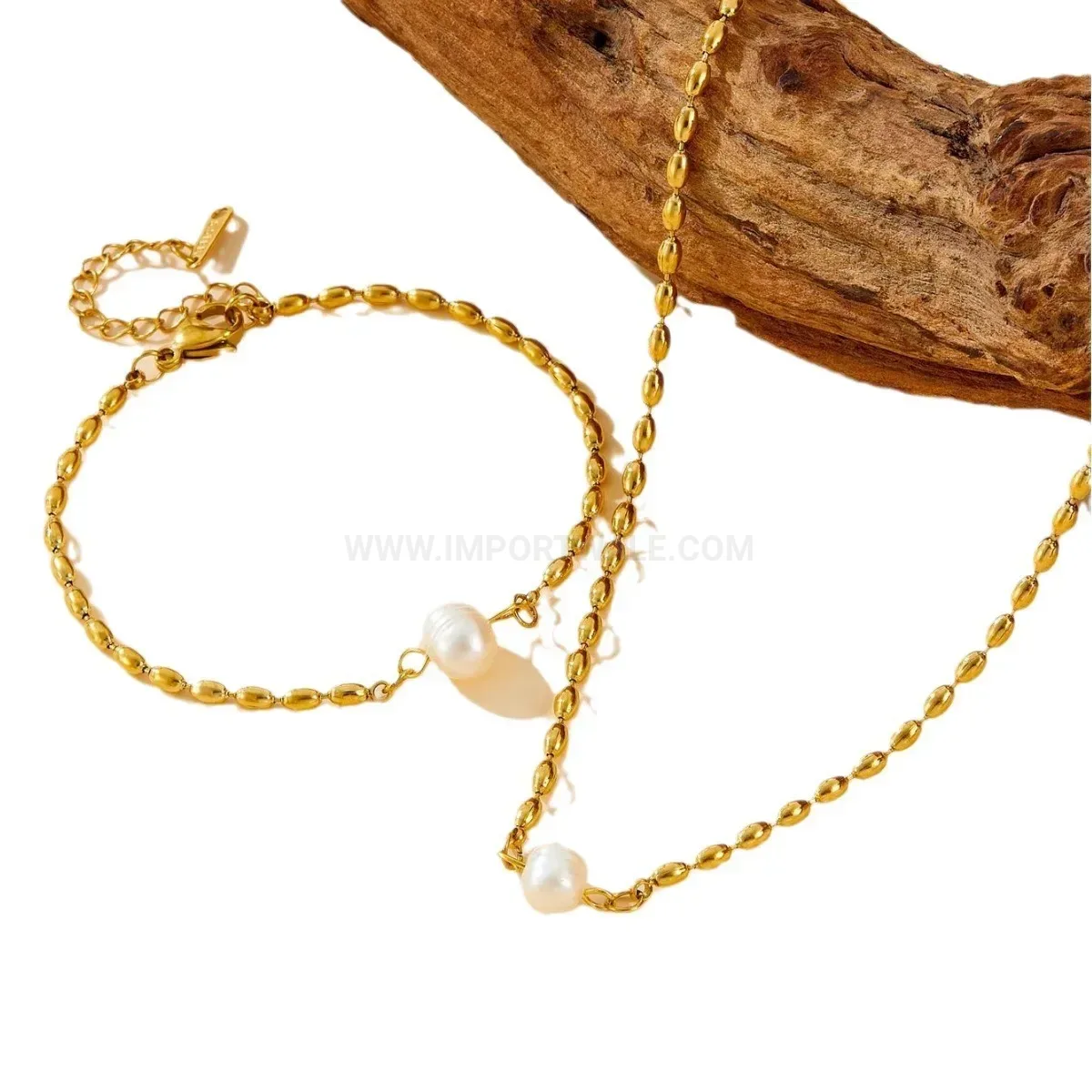 Premium Real Gold Plated Pearl Stainless Steel Jewelry Set
