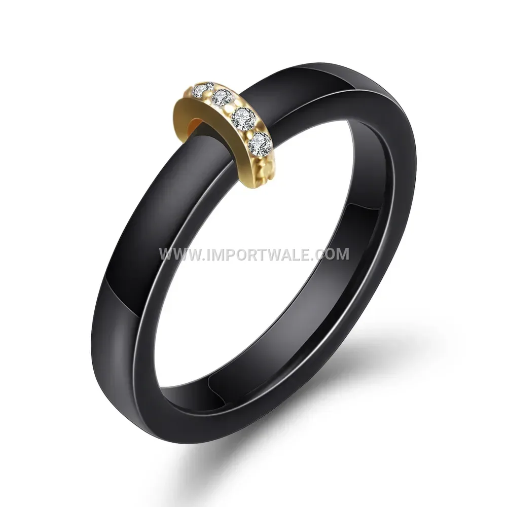Slender 3mm Ceramic and Copper Ring with Pave Zirconia