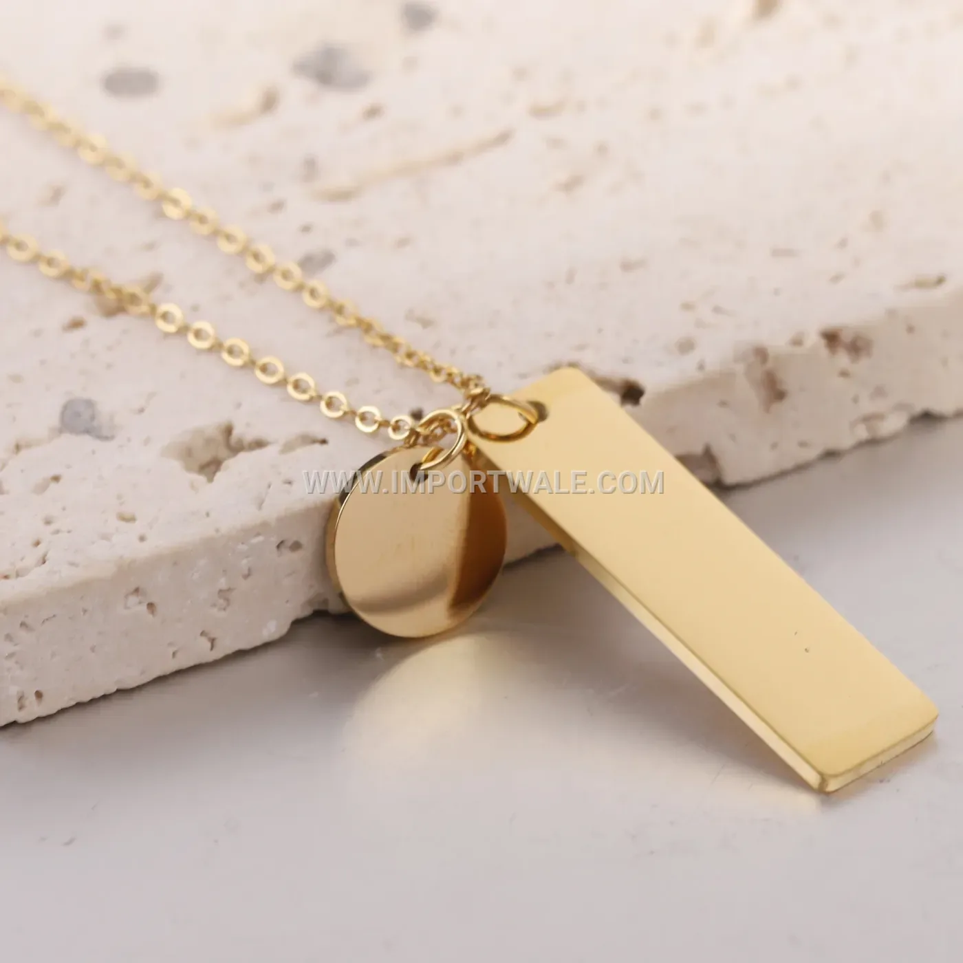Engraved Geometric Heart Disc Stainless Steel Pendant Necklace