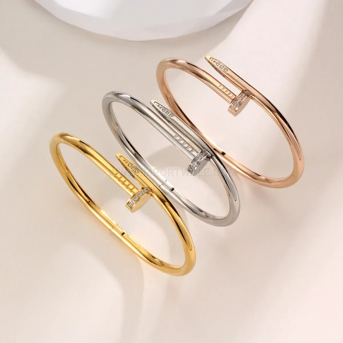 Classic Rhinestone Open Adjustable Titanium Steel Nail Bangle