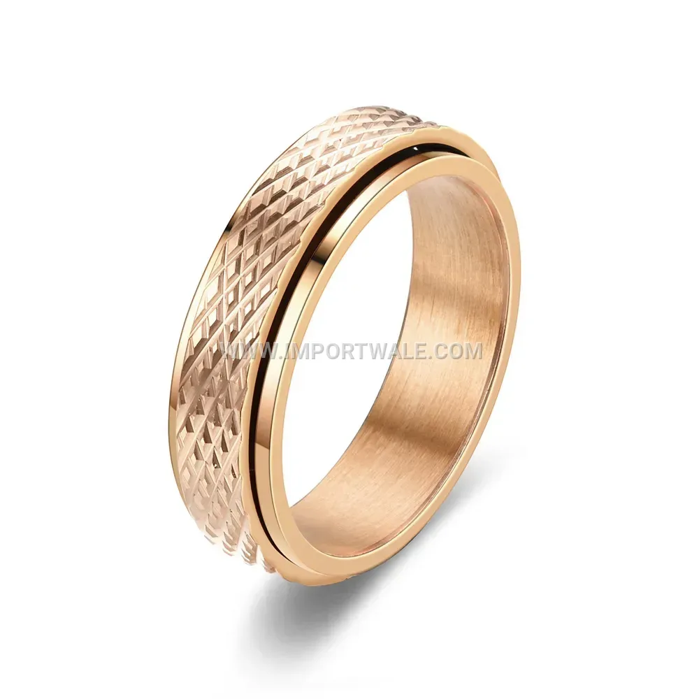 Spinner Stainless Steel Band Ring With Diamond Pattern