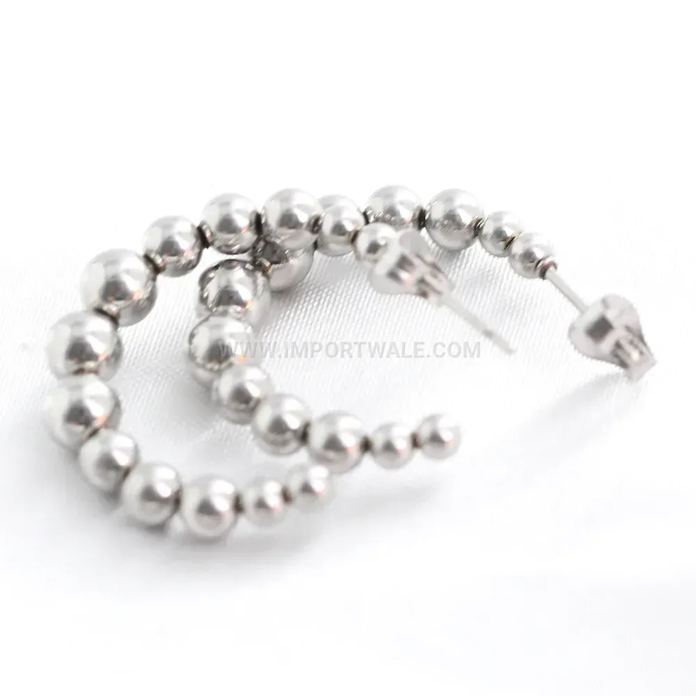 Graduating Bead C-Shape Stainless Steel Hoop Earrings