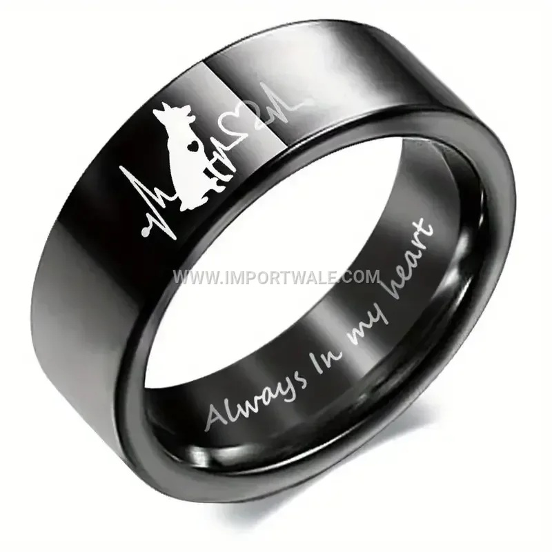 Laser Engraved Puppy Motif Stainless Steel Ring