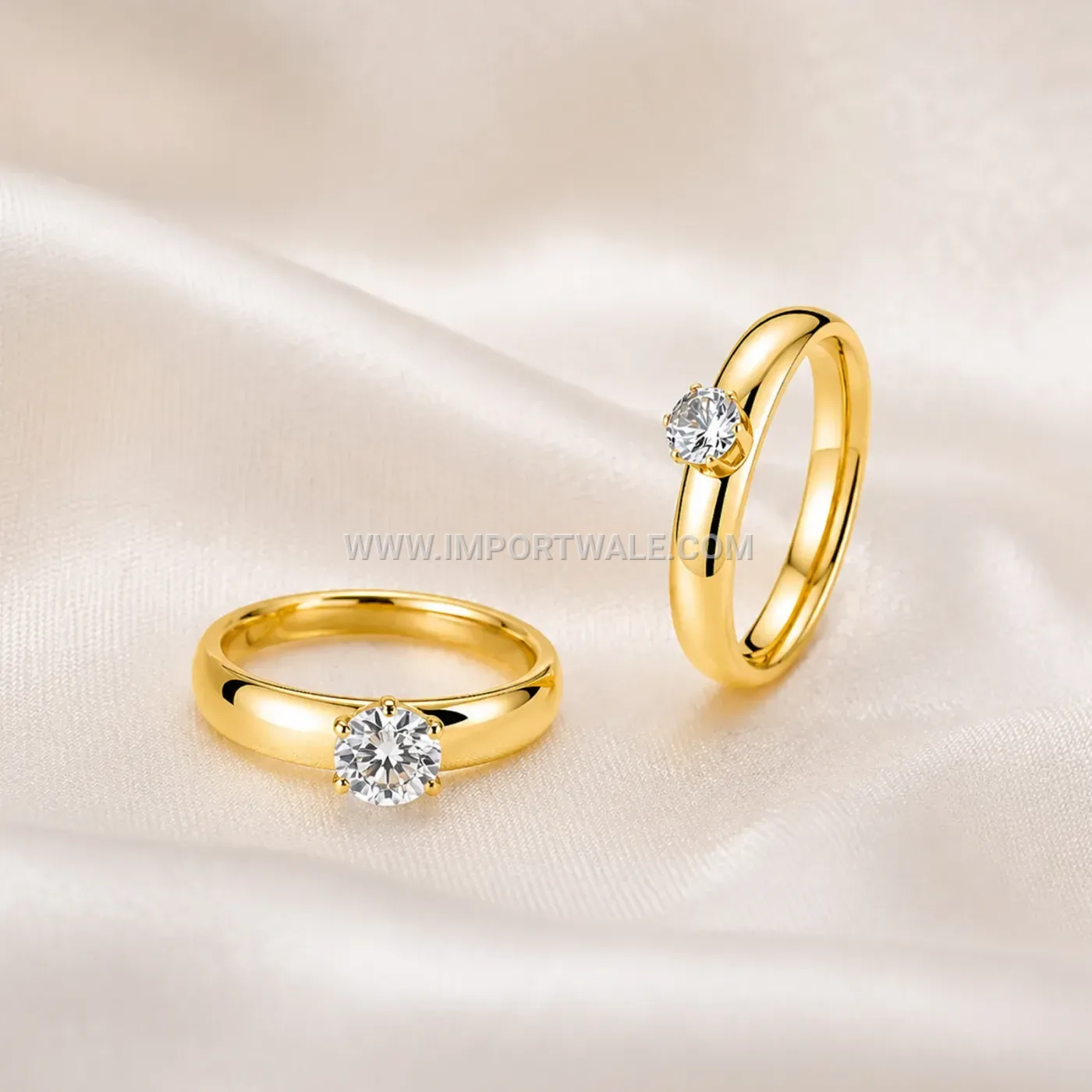 Two-Tone Stainless Steel Band Ring with Solitaire Accent