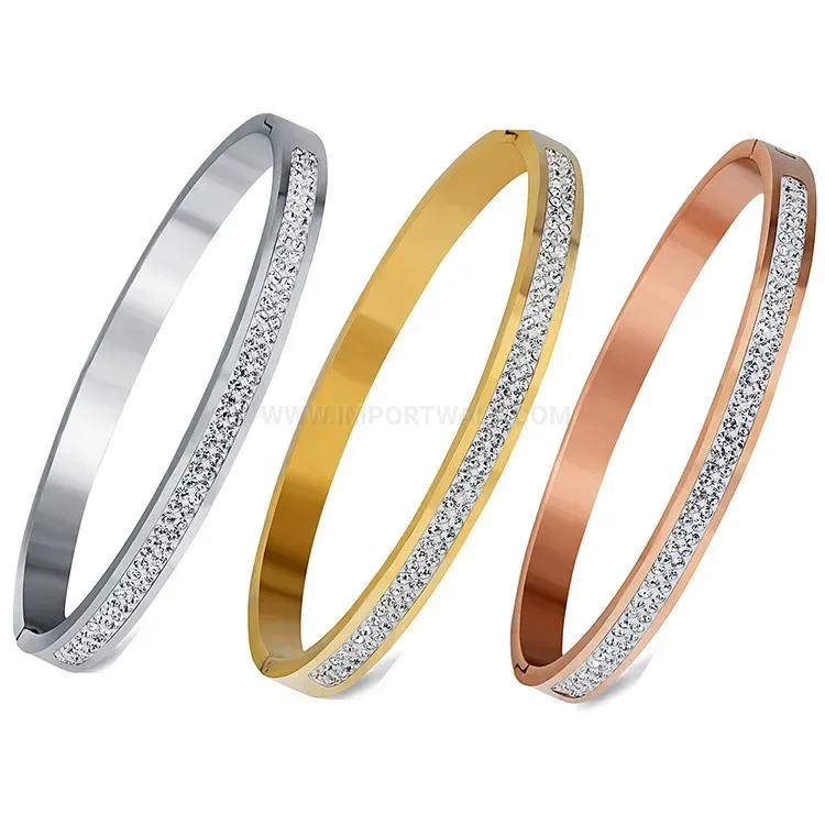 Chic Double-Row Rhinestone Stainless Steel Bangle Bracelet