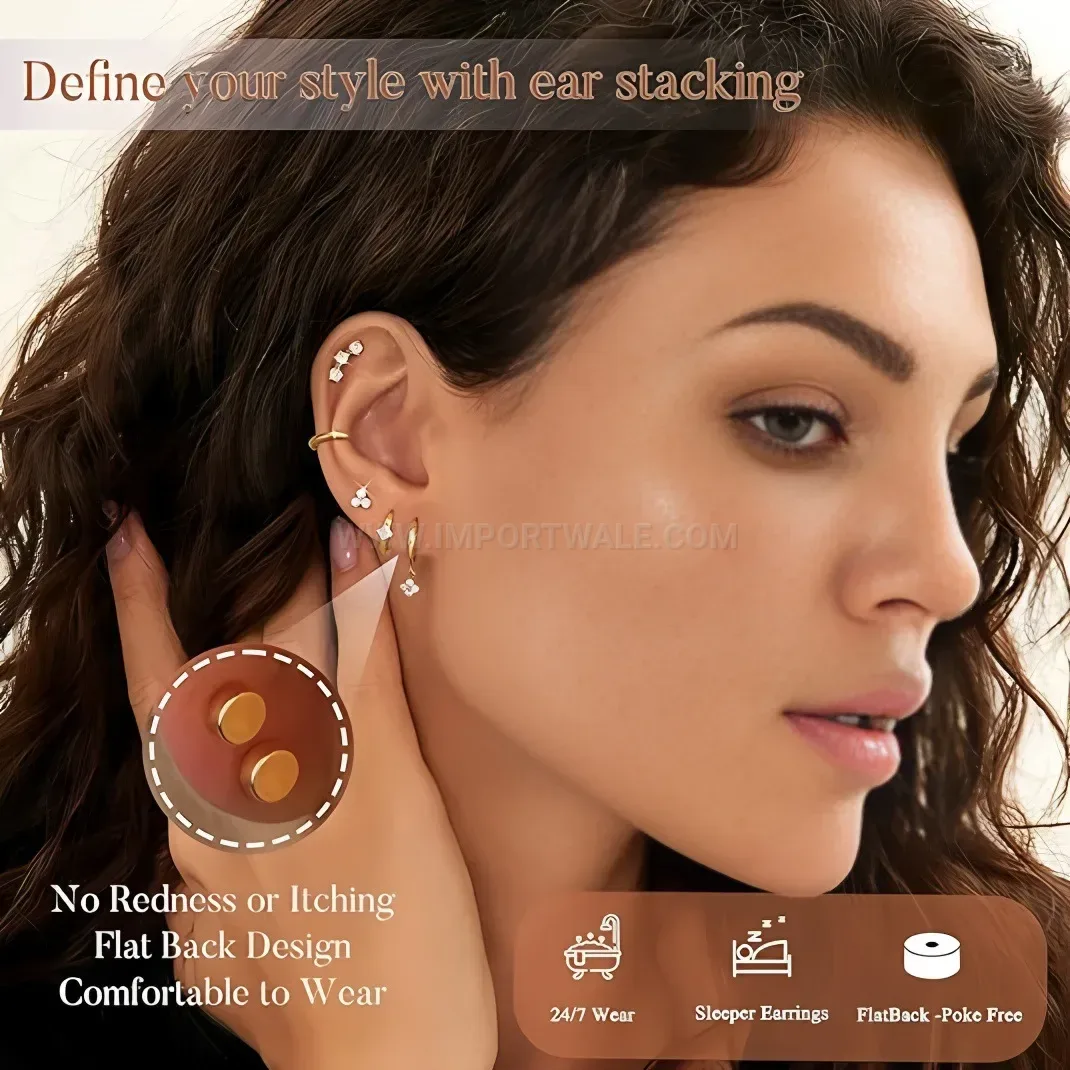 Classic Minimalist Cubic Zirconia Stainless Steel Cartilage Piercing Stud Set