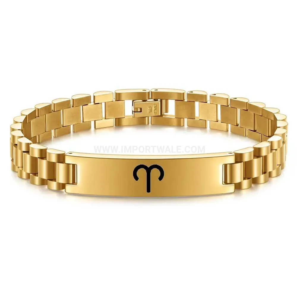 Men's Stainless Steel Zodiac Engraved Watch Band Bangle Bracelet