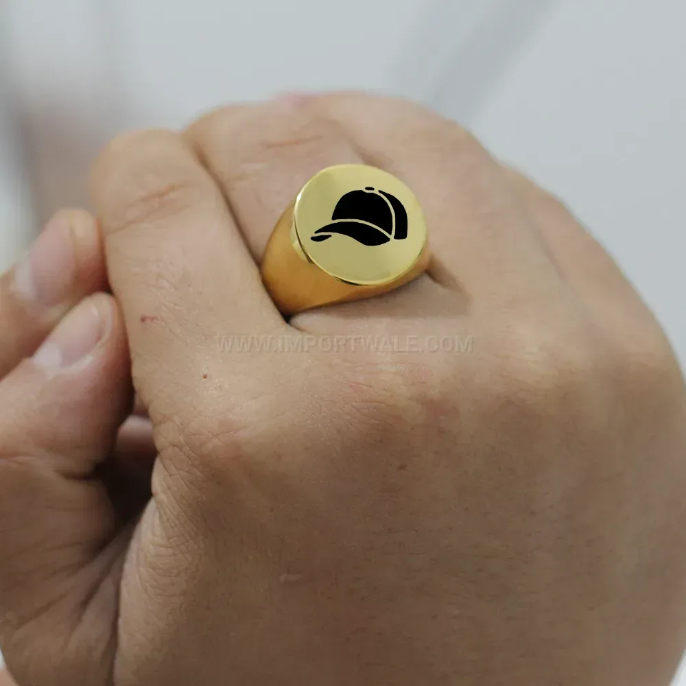 Fashion Engraved Sports Graphic Stainless Steel Round Signet Ring
