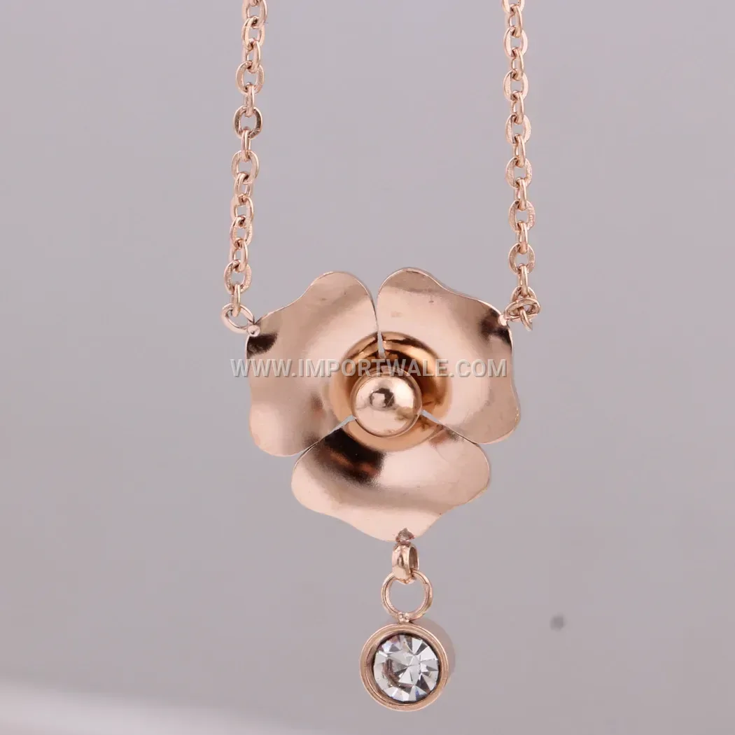 Rose Gold Stainless Steel Daisy Pendant Necklace with Crystal