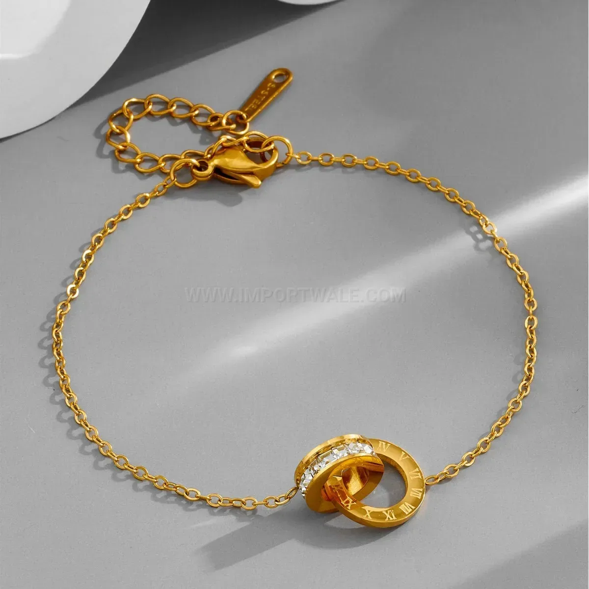 Roman Numeral Double Ring Titanium Steel Charm Bracelet