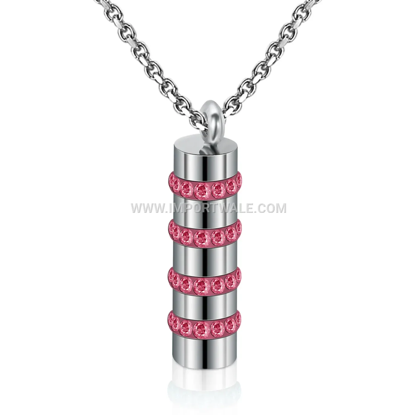 Cylindrical Rhinestone Stainless Steel Pendant Necklace