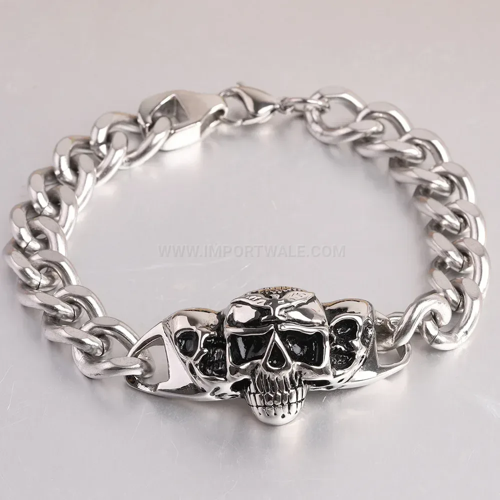 Vintage Punk Skull Stainless Steel Link Bracelet for Men