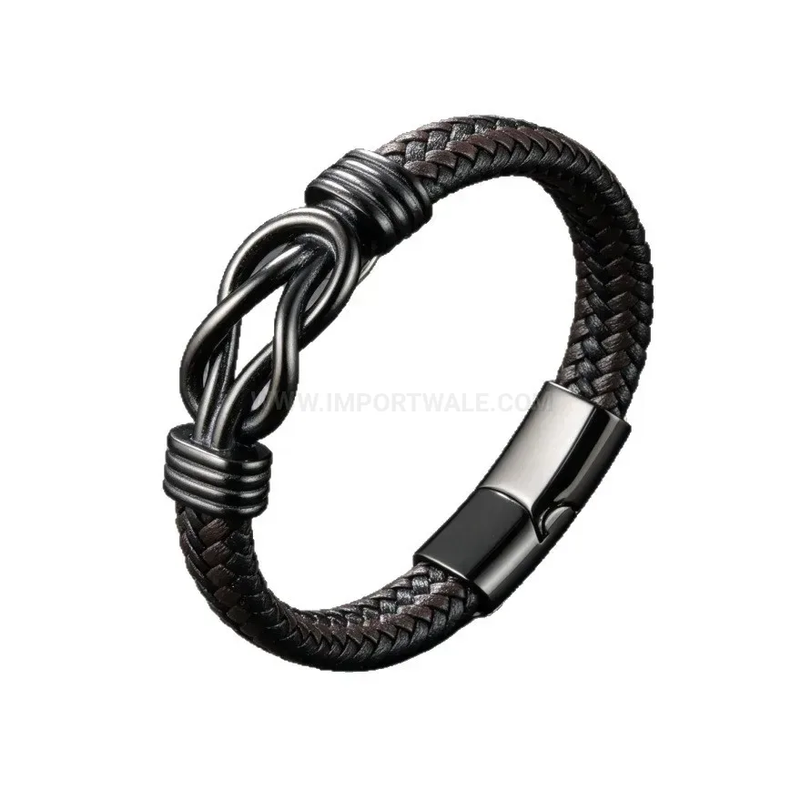 Premium Braided Leather Infinity Charm Bracelet with Magnetic Clasp