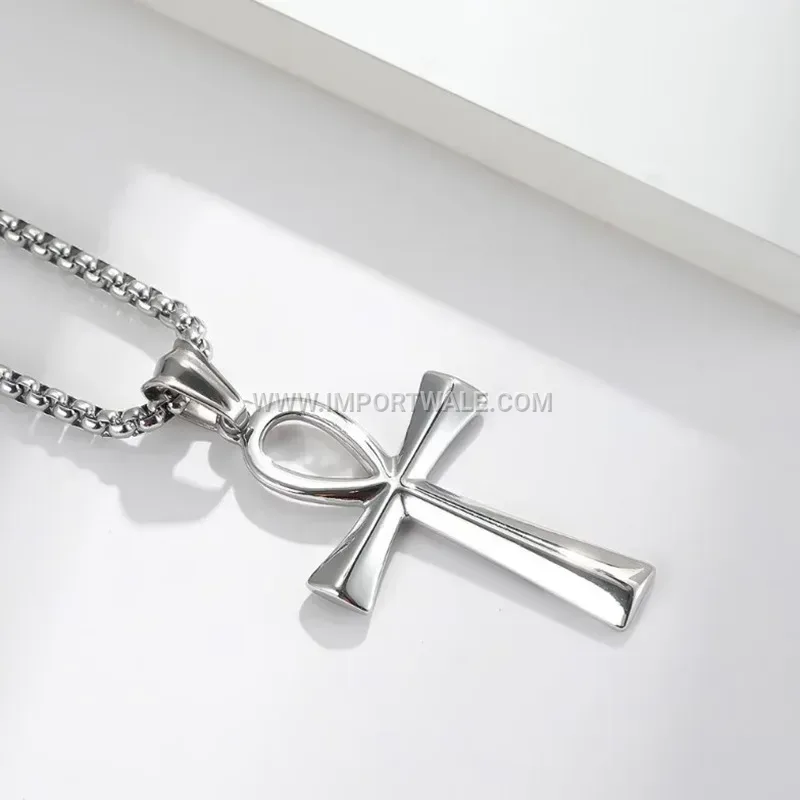 Gold-Plated Stainless Steel Cross Pendant Link Chain Necklace