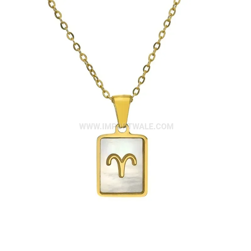 Zodiac Shell Inlay 18K Gold Plated Stainless Steel Collar Necklace
