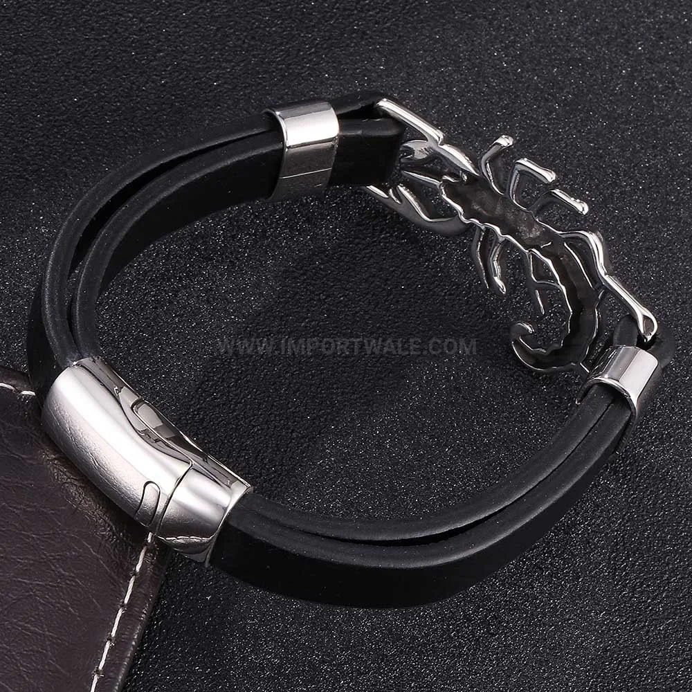 Woven Leather Bracelet with Stainless Steel Magnetic Scorpion Clasp