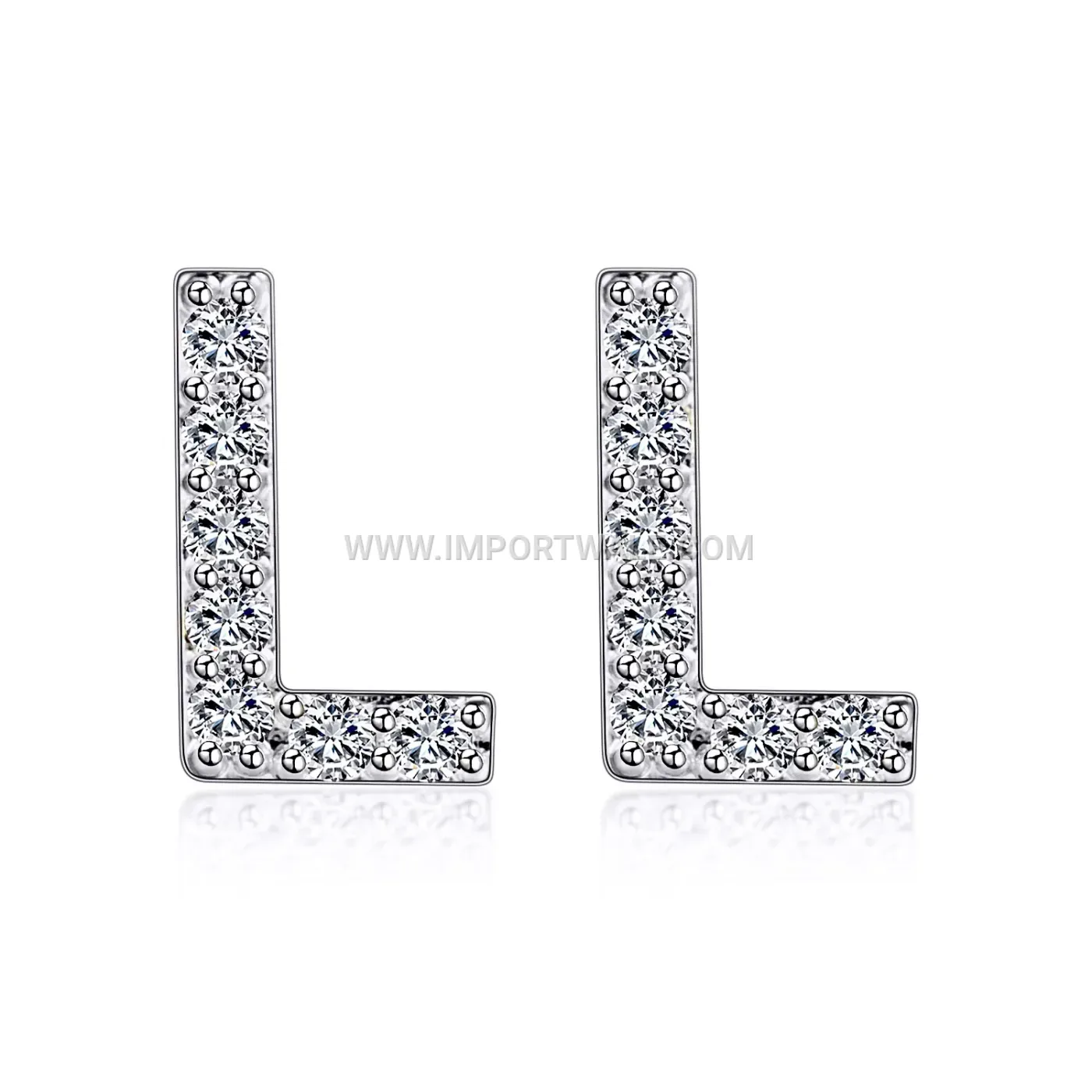 Cubic Zirconia Initial Letter Brass Stud Earrings
