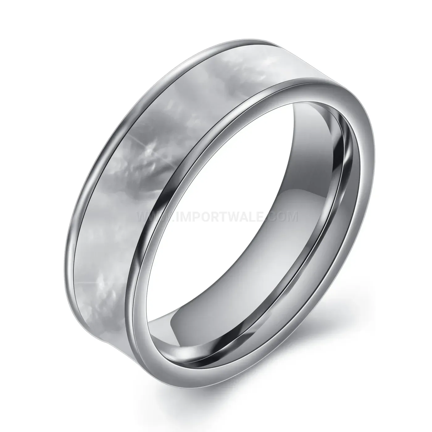 Premium Shell Inlaid Stainless Steel Band Ring 6mm