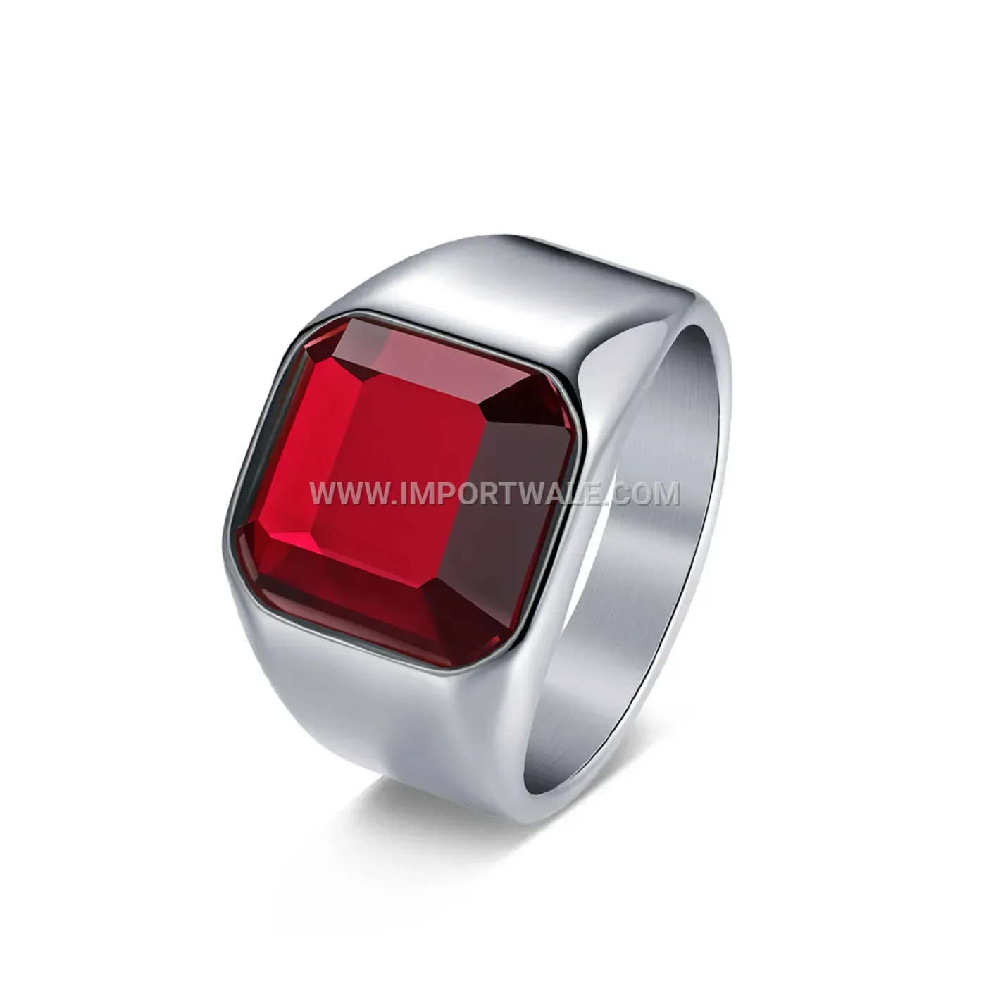 Men Stainless Steel Square Signet Ring with Rhinestone Accents