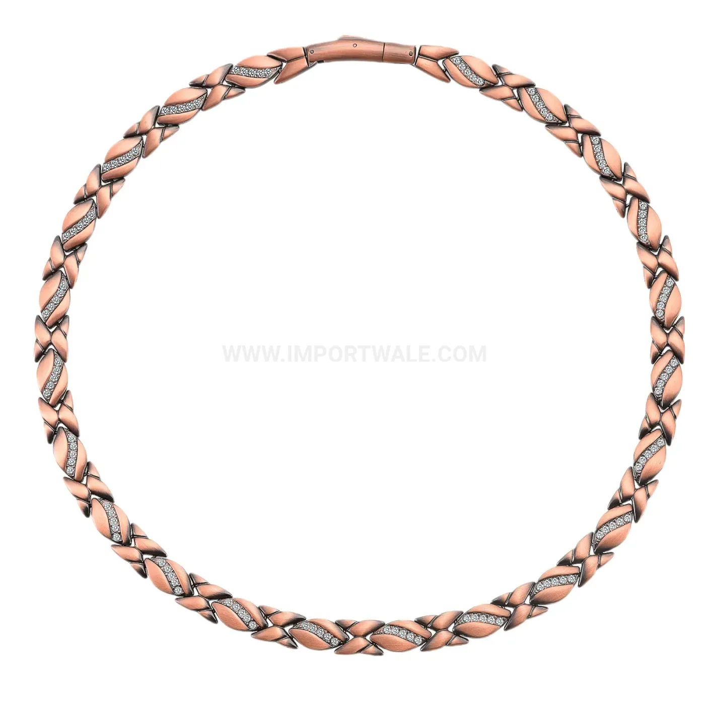 Modern Vintage Copper Petal Rhinestone Bio Magnetic Necklace
