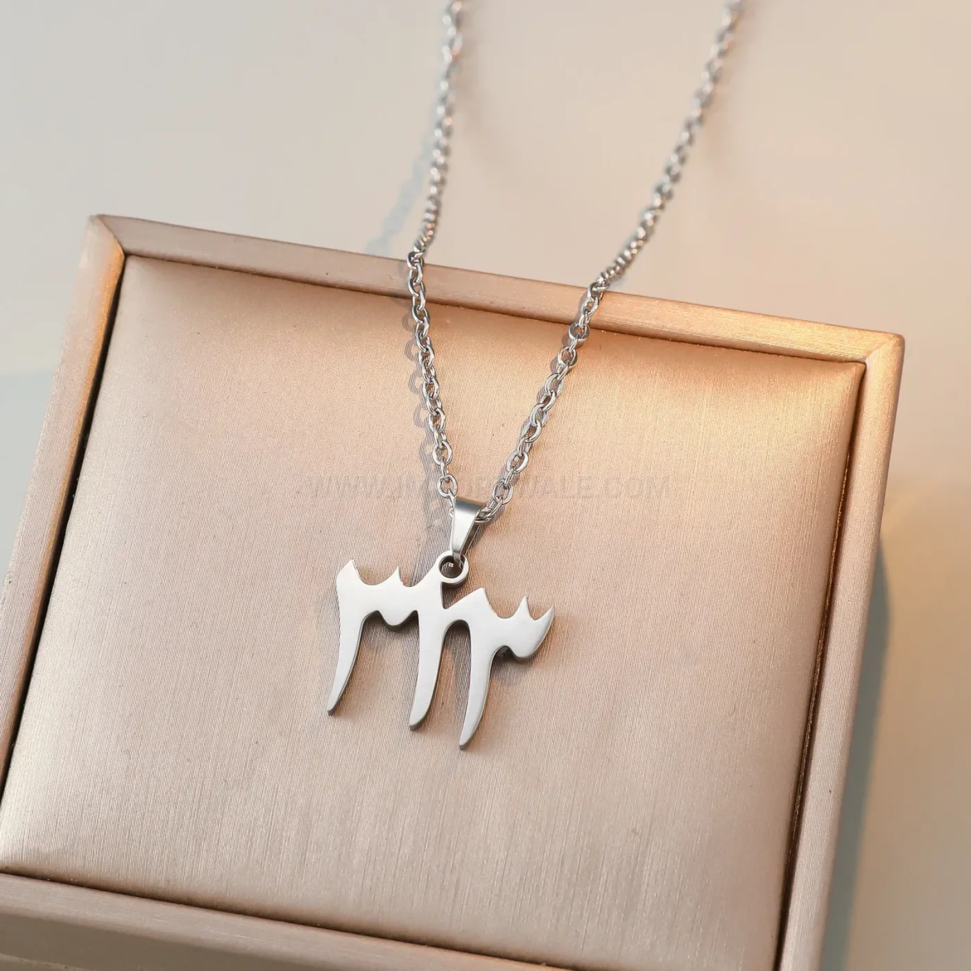 Bold Stainless Steel Script Calligraphy Pendant Necklace with Fine Link Chain