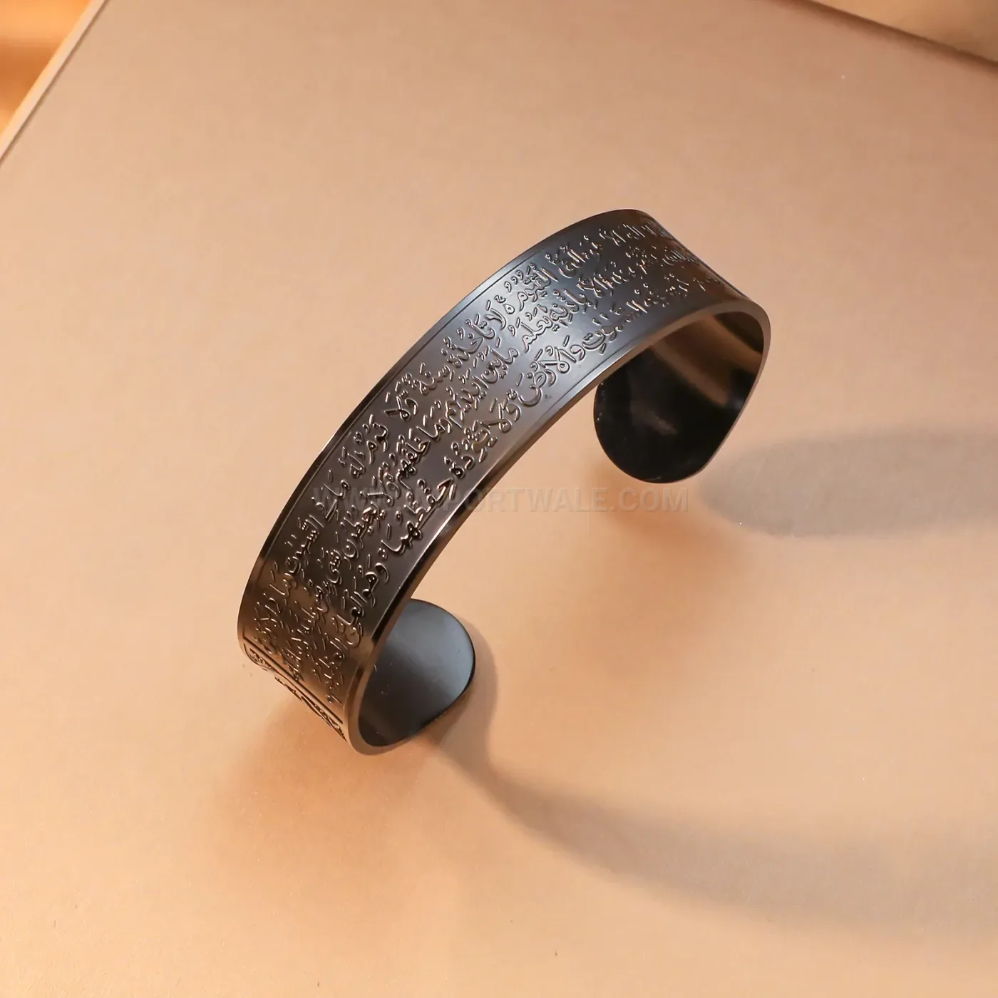 Engraved Ayatul Kursi Arabic Calligraphy Stainless Steel Open Cuff Bracelet