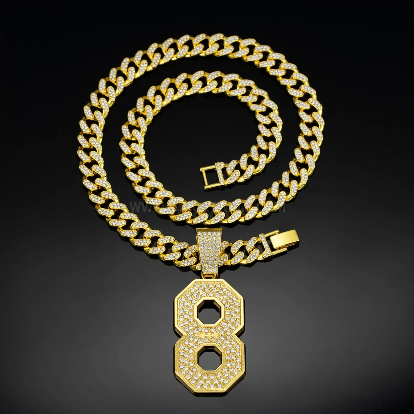 Rhinestone Number 8 Alloy Hip Hop Pendant