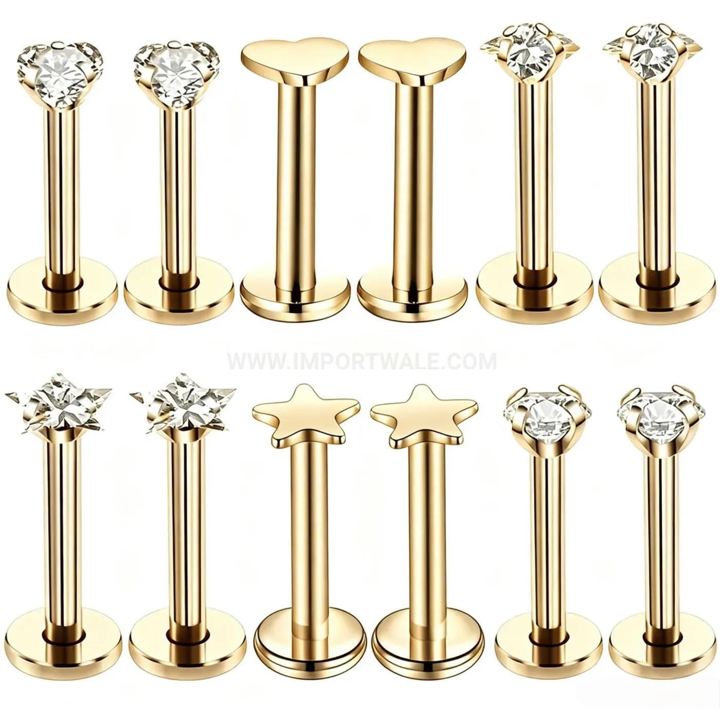 Bold Stainless Steel Internal Thread Zircon Labret Ear Piercing Set