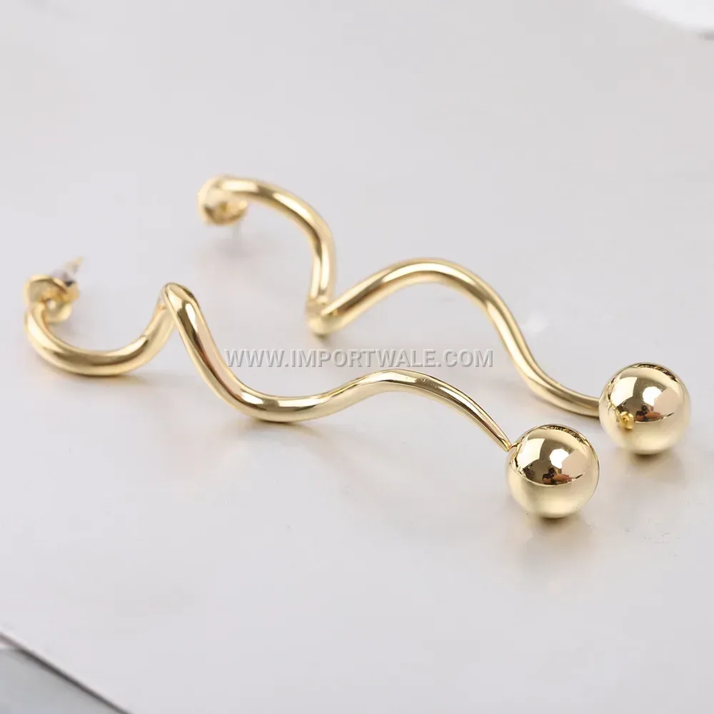 Stainless Steel Spiral Wave Stud Earrings With Round Ball Accent