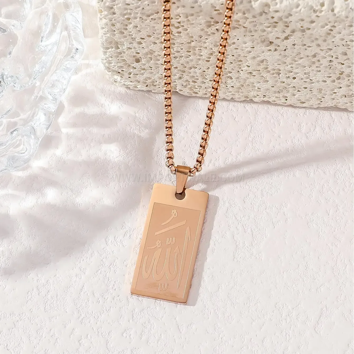 Classic Stainless Steel Calligraphy Dog Tag Religious Pendant Necklace