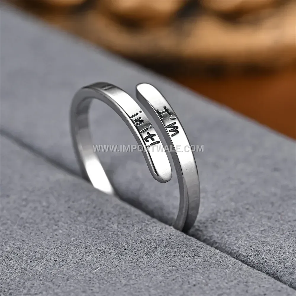 Adjustable Stainless Steel Engraved Slogan Open Ring