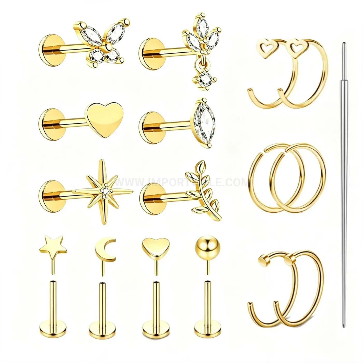 Modern Stainless Steel Minimalist Multi-Shape Nose Ring Piercing Set