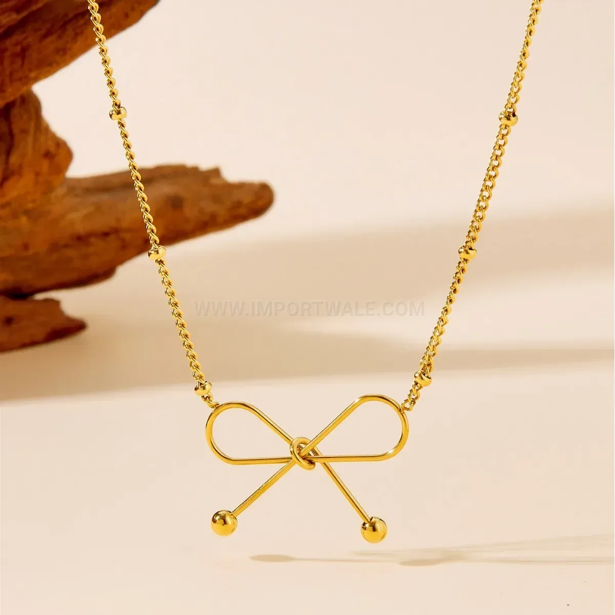 Gold Plated Stainless Steel Butterfly Knot Pendant Necklace