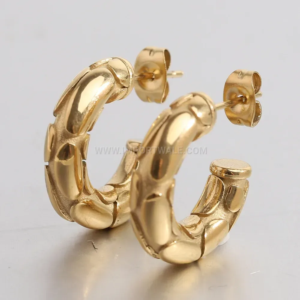 Embossed Snake Pattern Stainless Steel C Hoop Earrings