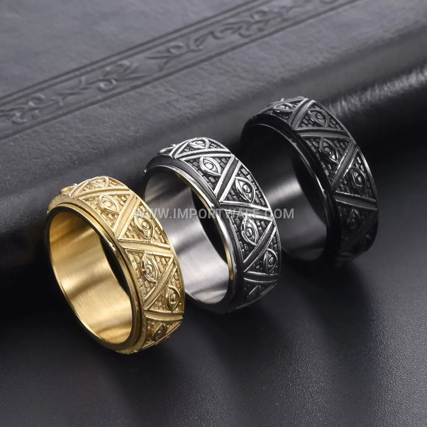 Vintage Stainless Steel Spinner Ring with Eye Motif Motif