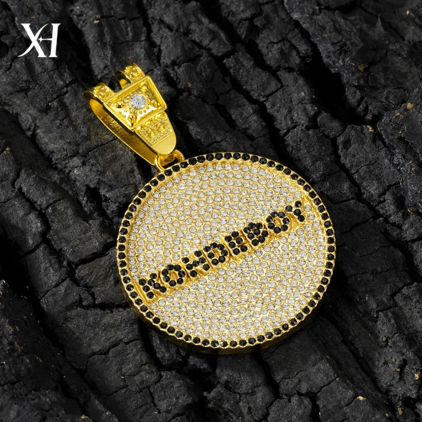 Chic Men's Rhinestone Letter Round Disc Cuban Pendant Necklace