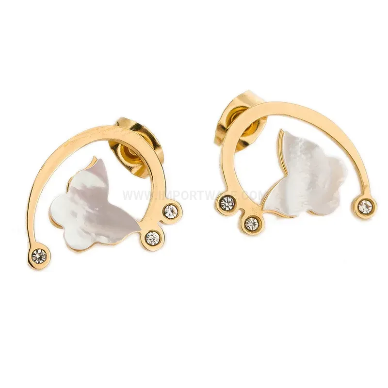 Bold 18K Gold Plated Hollow Shell Butterfly Stainless Steel Stud Earrings